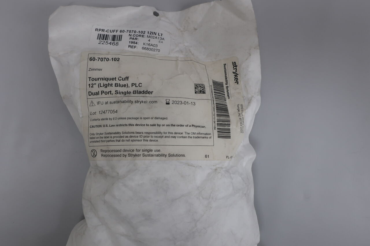 60-7070-102 - STRYKER - Tourniquet Cuff, Dual Port, Single Bladder 12" Light Blue, (EA) - ( Expiry Date: 2023-01-13 )