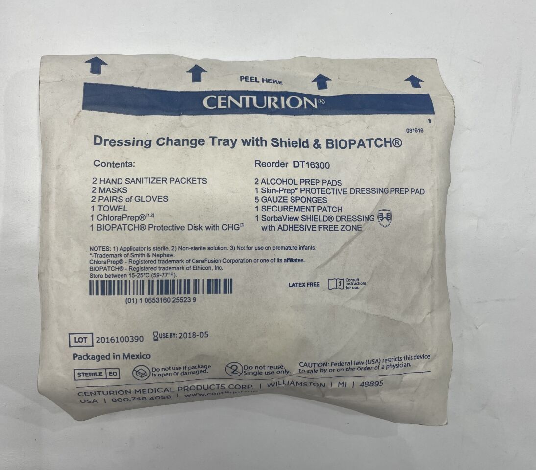 DT16300 - CENTURION - dressing change tray with shield & biopatch , (EA) - ( Expiry Date: 2013-04-01 )