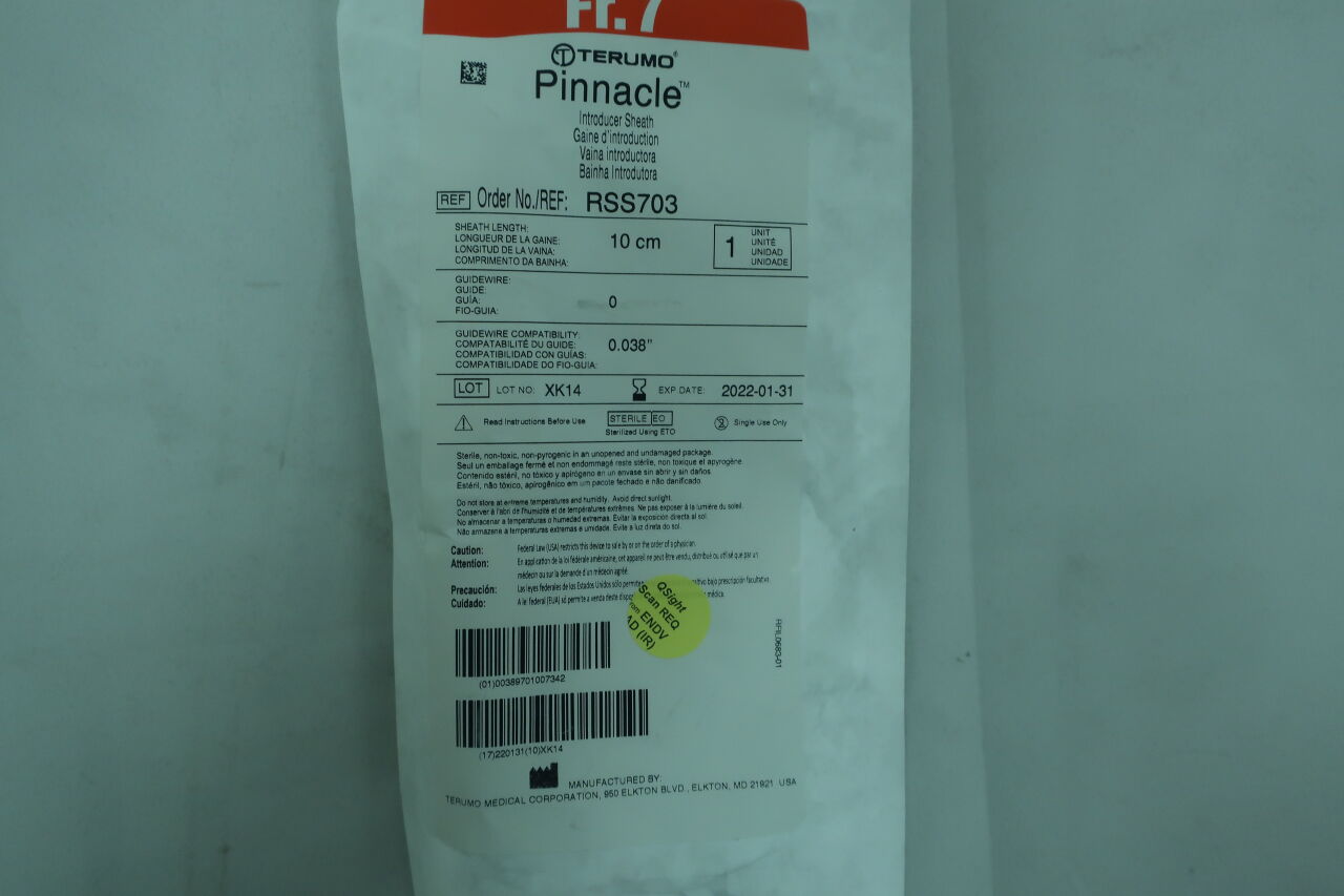 RSS703 - TERUMO - Pinnacle Introducer Sheath - 7Fr x 10cm x .038", () - ( Expiry Date: 2022-01-31 )