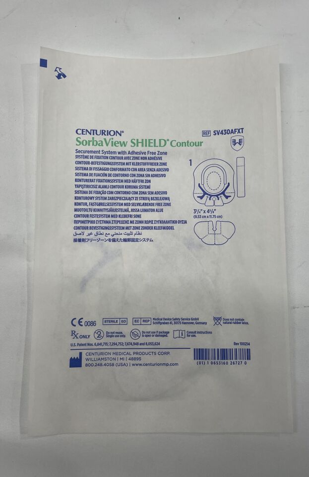 SV430AFXT - CENTURION - sorbraview shield contour securement system with adhesive free zone 3¾" x 4⅝"/9.53cm x 11.75cm, (BX/50) - ( Expiry Date: 2020-01-01 )