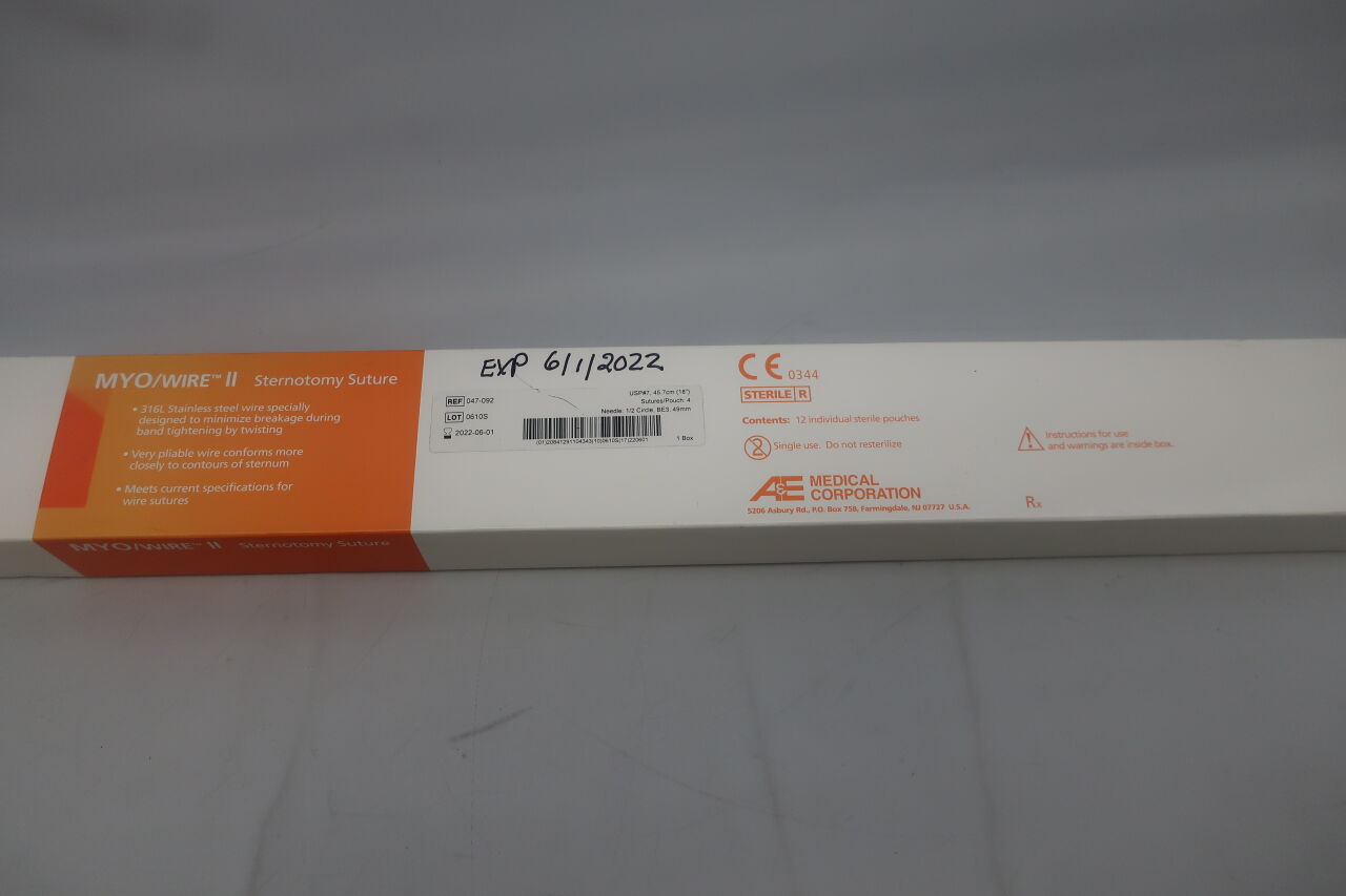 047-092 - A&E MEDICAL - MYO/WIRE II Sternotomy Suture Kit 18", USP #7, BE3 Ball End Needle, (BX/12) - ( Expiry Date: 2023-02-02 )