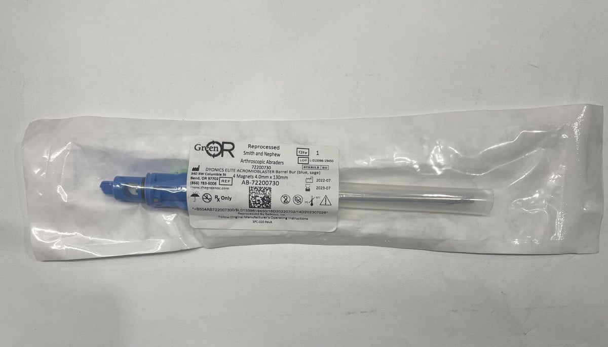 REPAB-72200730 - SMITH & NEPHEW - Reprocessed Arthroscopic Abraders 4 Magnets , 4.0MM x 130MM Elite Acromioblaster Barrel Bur ( Blue , Sage ), ()