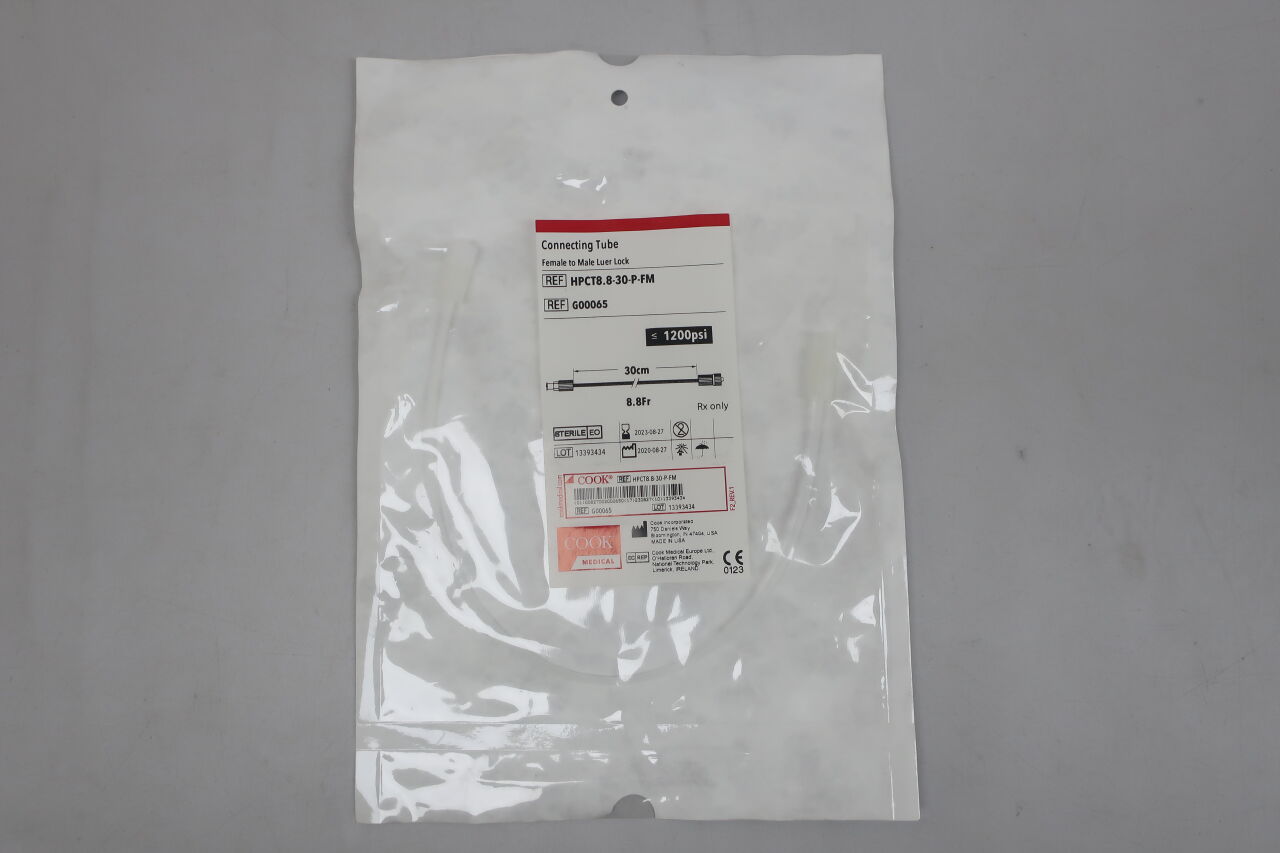G00065 - COOK - Connecting Tube Female to Male Luer Lock Suction/irrigation tubing, ≤1200psi, 30cm 8.8Fr, (EA) - ( Expiry Date: 2023-08-27 )