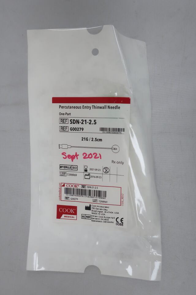 G00279 - COOK - Percutaneous Entry Needle, One-Part, 21G, 2.5cm Length, (EA) - ( Expiry Date: 2021-09-23 )