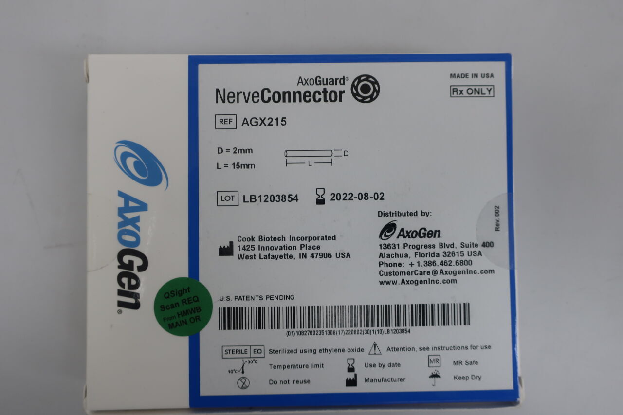 AGX215 - AXOGEN - Axoguard Nerve Connector 2 mm x 15 mm, (BX/1) - ( Expiry Date: 2022-08-02 )