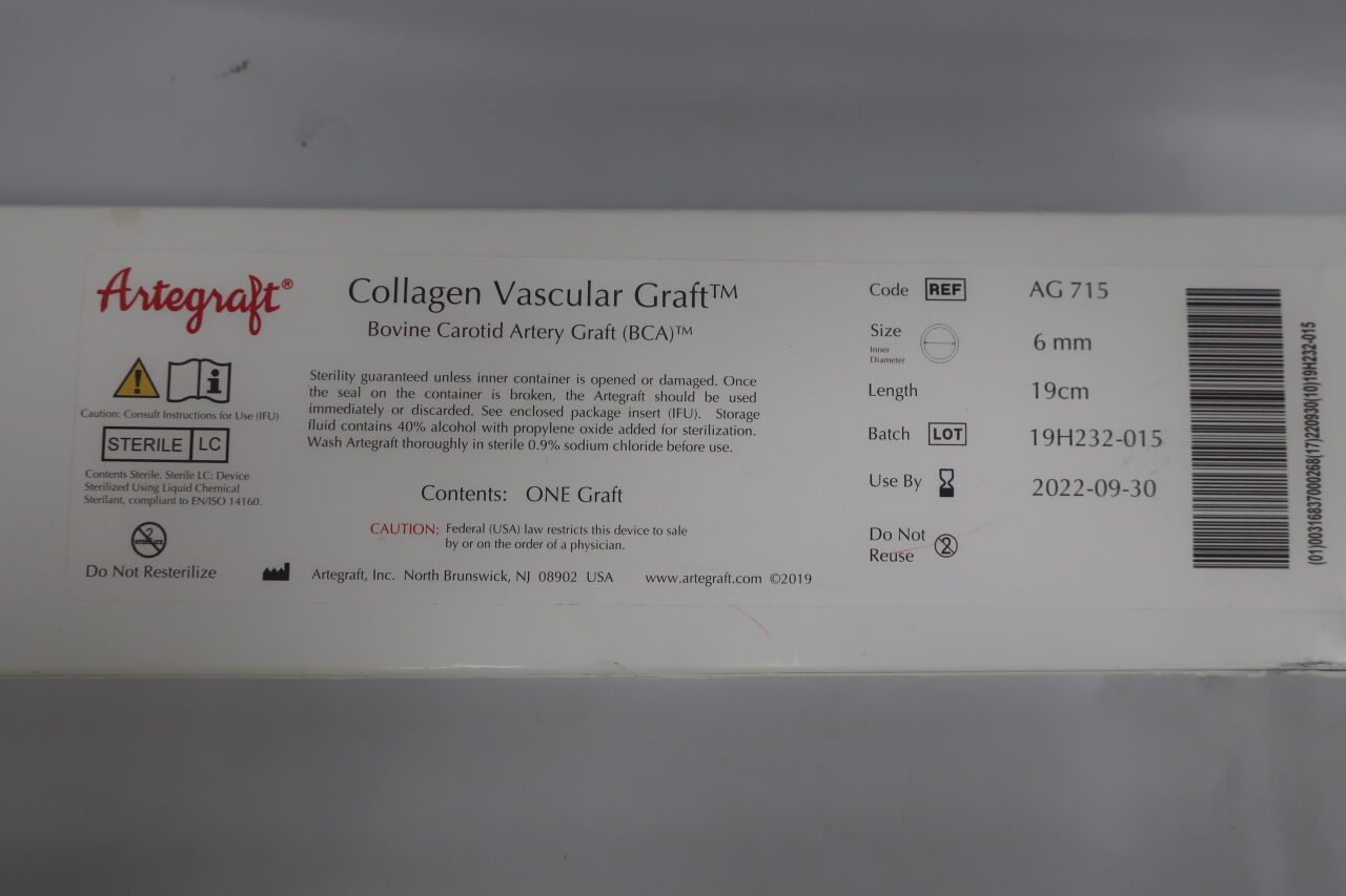 AG715 - LEMAITRE - Artegraft Collagen Graft 6mm X 35 Cm, () - ( Expiry Date: 2023-07-31 )