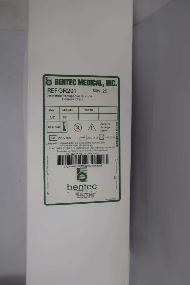 Gr201 - BENTEC - Radiopaque Silicone Penrose Tube LF 1/4in x 18in, (BX/25) - ( Expiry Date: 2024-01-27 )