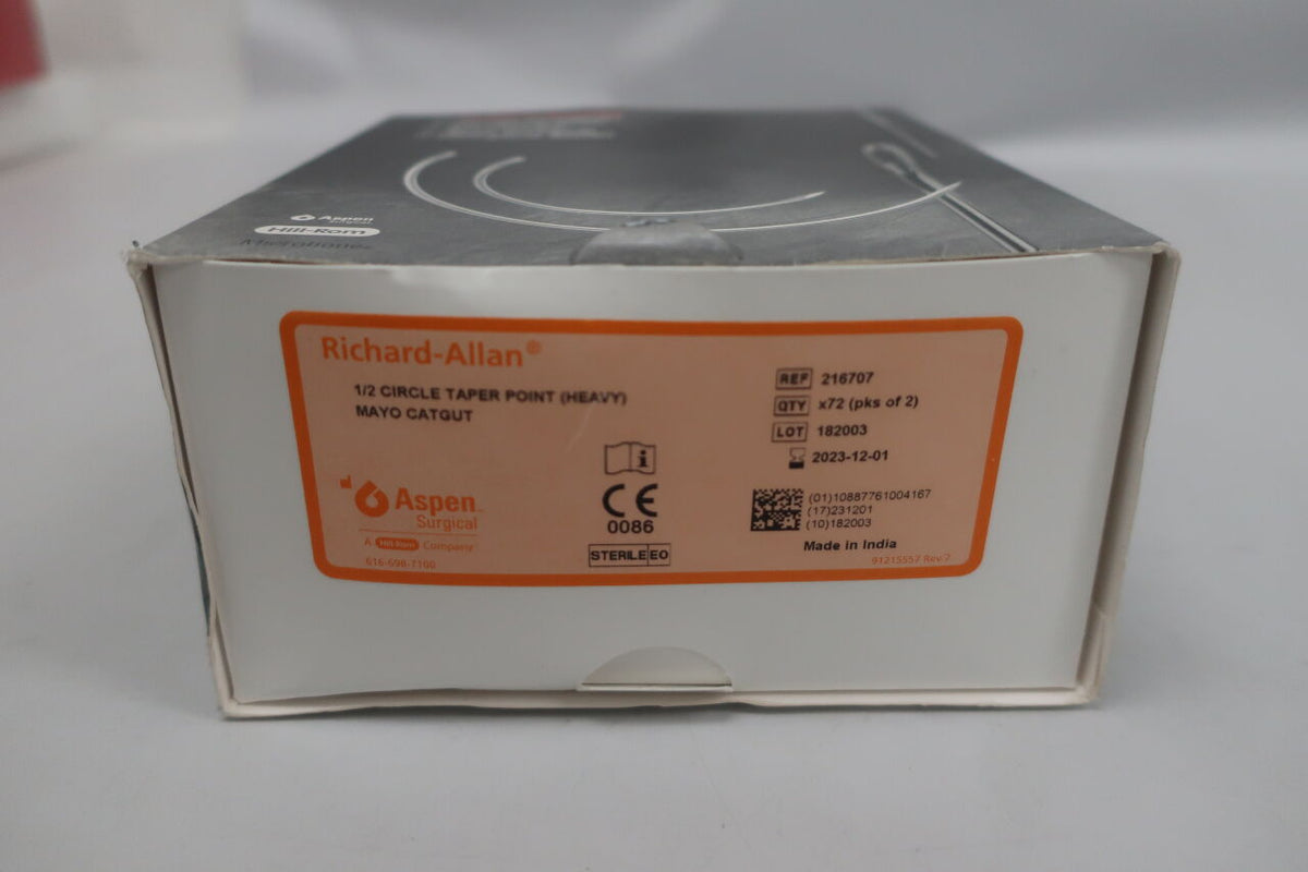 216707 - ASPEN - Richard-Allan Needle, 1/2c Taper Point Mayo Catgut, 0.050" x 0.897", (BX/72)