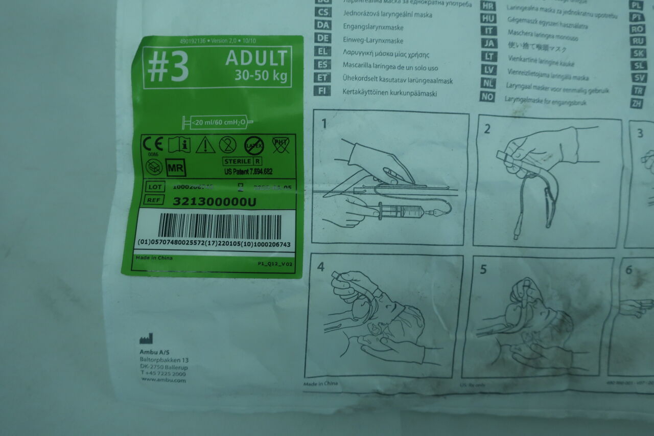321300000U - AMBU - AuraOnce-Single Use Laryngeal Mask Size 3, (EA) - ( Expiry Date: 2022-01-05 )