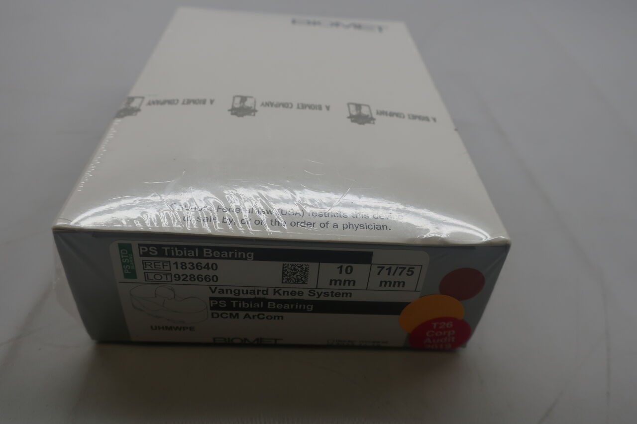 183640 - BIOMET - PS TIBIAL BEARING Vanguard PS Tib Bearing 71/75 x 10mm, (BX/1) - ( Expiry Date: 2022-11-18 )