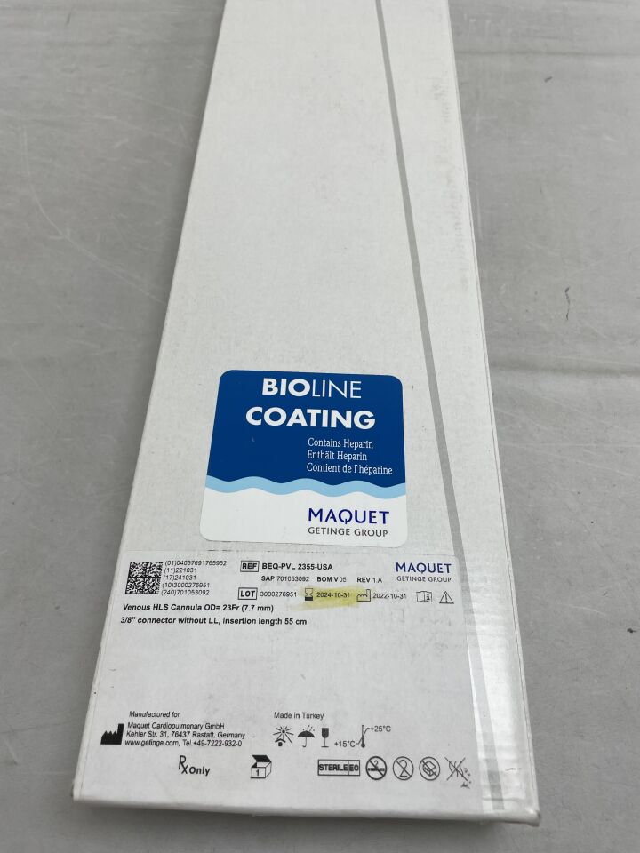 BEQ-PVL-2355-USA - MAQUET - Venous HLS Cannula, Bioline 23F x 55cm, (BX/1) - ( Expiry Date: 2023-01-13 )