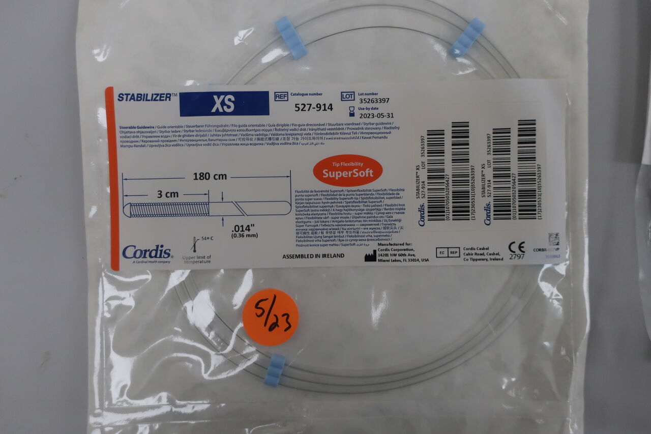 527-914 - CORDIS - STABILIZER XS Steerable Guidewire - SuperSoft Straight - .014" x 180cm x 3cm, () - ( Expiry Date: 2023-05-31 )