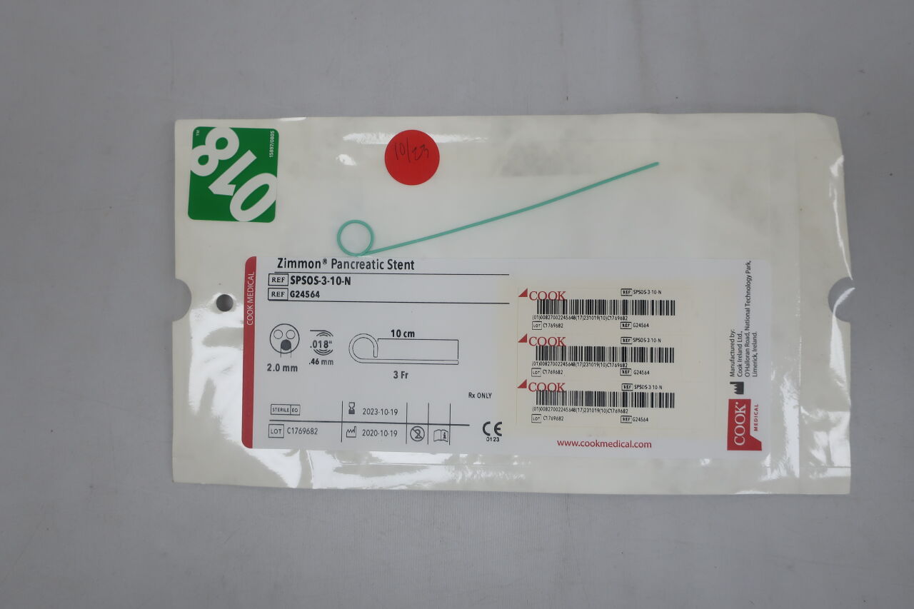 G24564 - COOK - Zimmon Pancreatic Stent 3F X 10CM, () - ( Expiry Date: 2023-10-19 )
