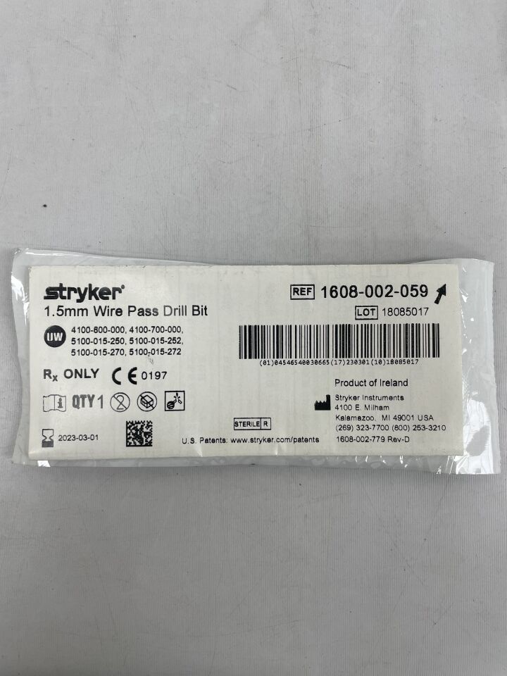 1608-002-059 - STRYKER - Stainless Steel Wire Pass Drill Micro Burr, 1.5 dia. x 6.9 mm Head Length, () - ( Expiry Date: 2023-03-01 )