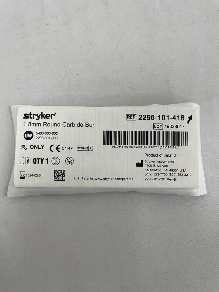 2296-101-418 - STRYKER - Round Carbide Bur 1.8mm , (EA) - ( Expiry Date: 2024-02-01 )