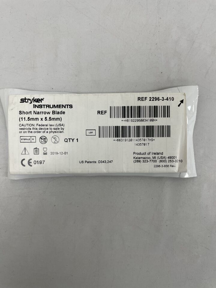 2296-3-410 - STRYKER - short narrow blade (11.5mm x 5.5mm), (EA) - ( Expiry Date: 2019-12-01 )