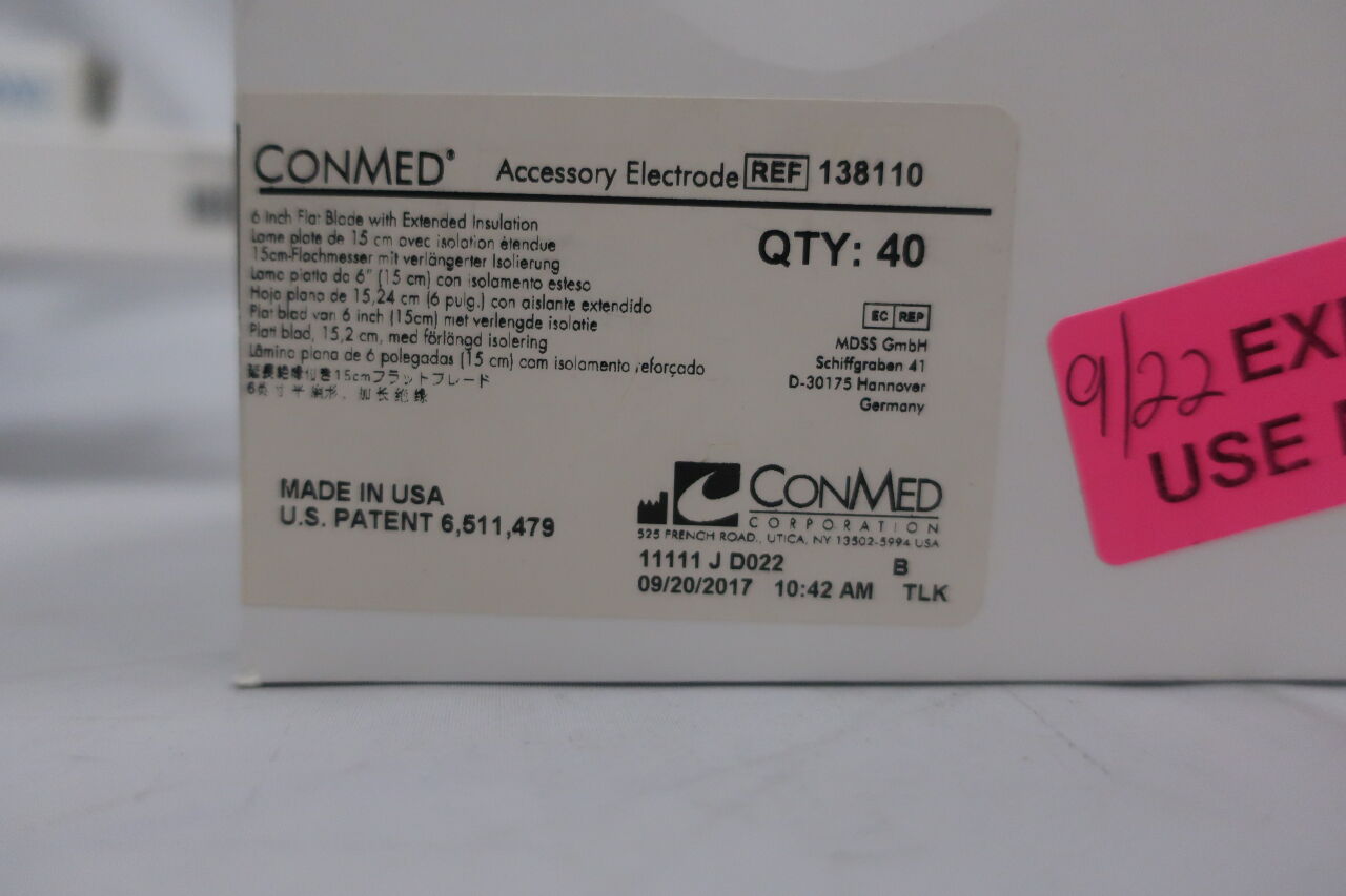 138110 - CONMED - FLAT BLADE 6", (BOX/40) - ( Expiry Date: 2017-09-20 )
