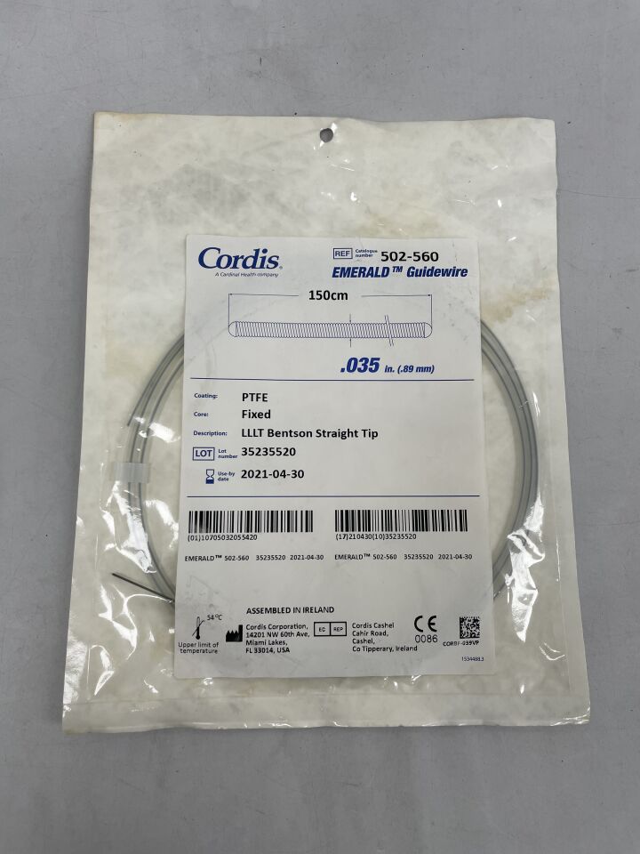 502-560 - CORDIS - Emerald Fixed-Core Guidewire, Floppy Tip, 0.035 in. dia. x 150 cm Length, () - ( Expiry Date:  )