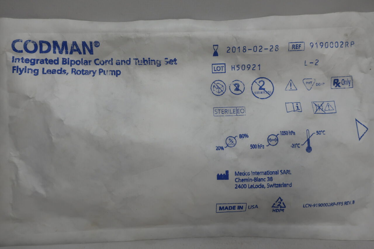 9190002RP - CODMAN - Integrated Bipolar Cord & Tubing Set, Flying Leads, Rotary Pump, () - ( Expiry Date:  )