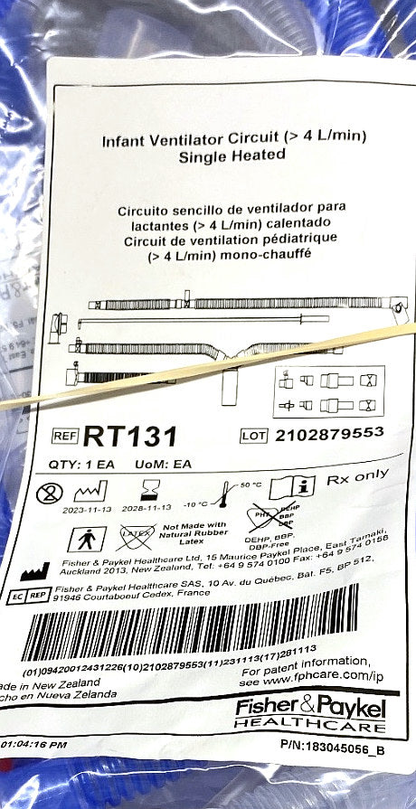 RT131 - FISHER & PAYKEL - Infant ventilator circuit (> 4 L/min) single heated, (EA/1)