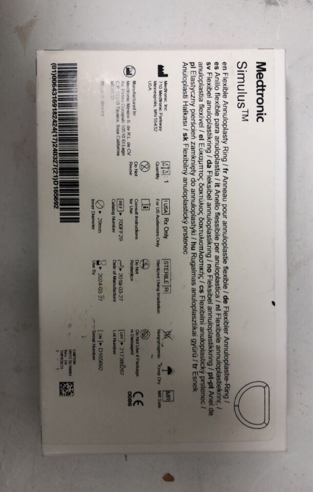 700FF29 - MEDTRONIC - SIMULUS FLEXIBLE ANNULOPLASTY RING 29mm, (BX/1) - ( Expiry Date: 2024-03-27 )
