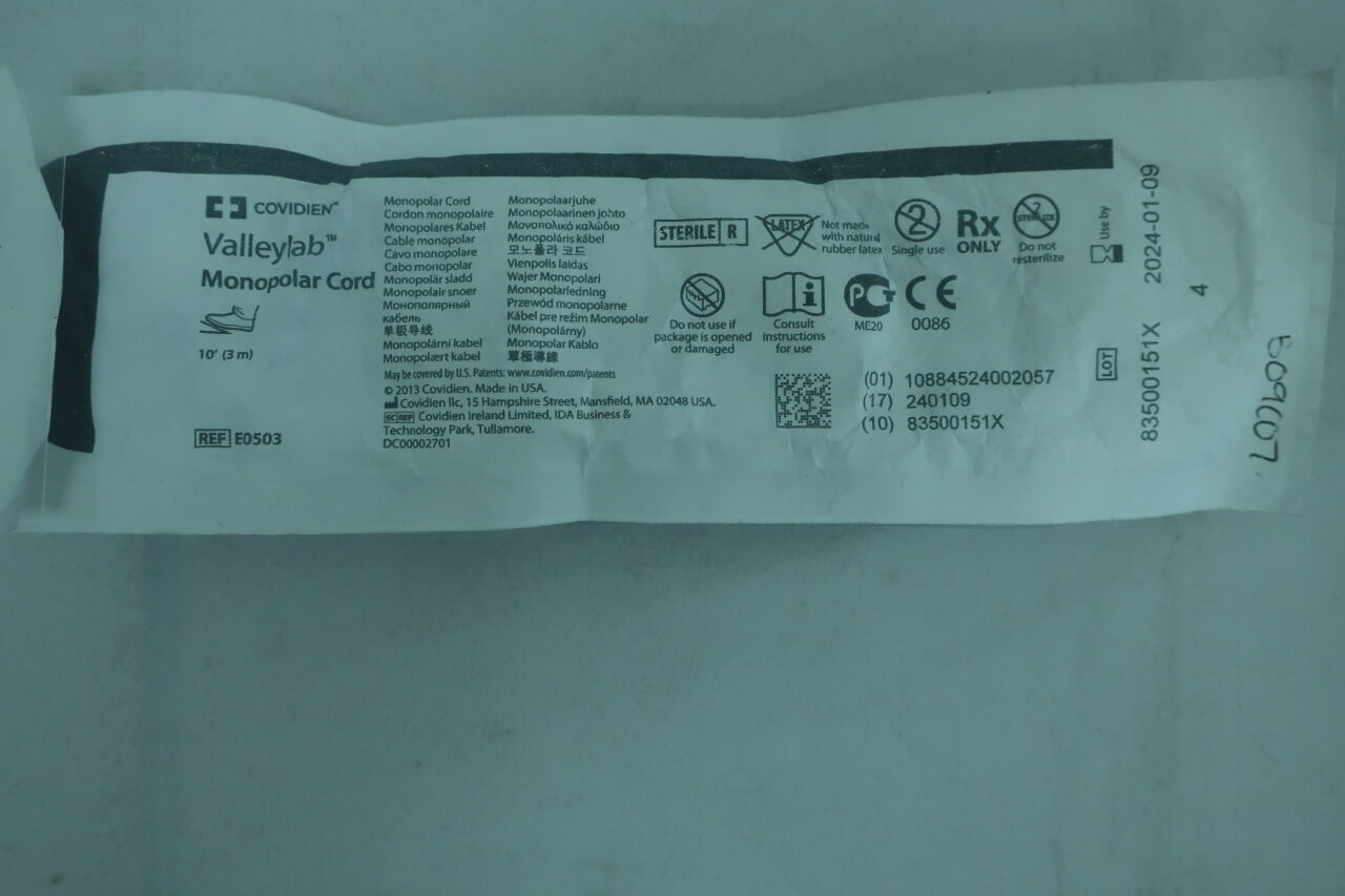 E0503 - COVIDIEN - valleylab monopolar cord, 10' (3m), (EA) - ( Expiry Date: 2024-01-09 )