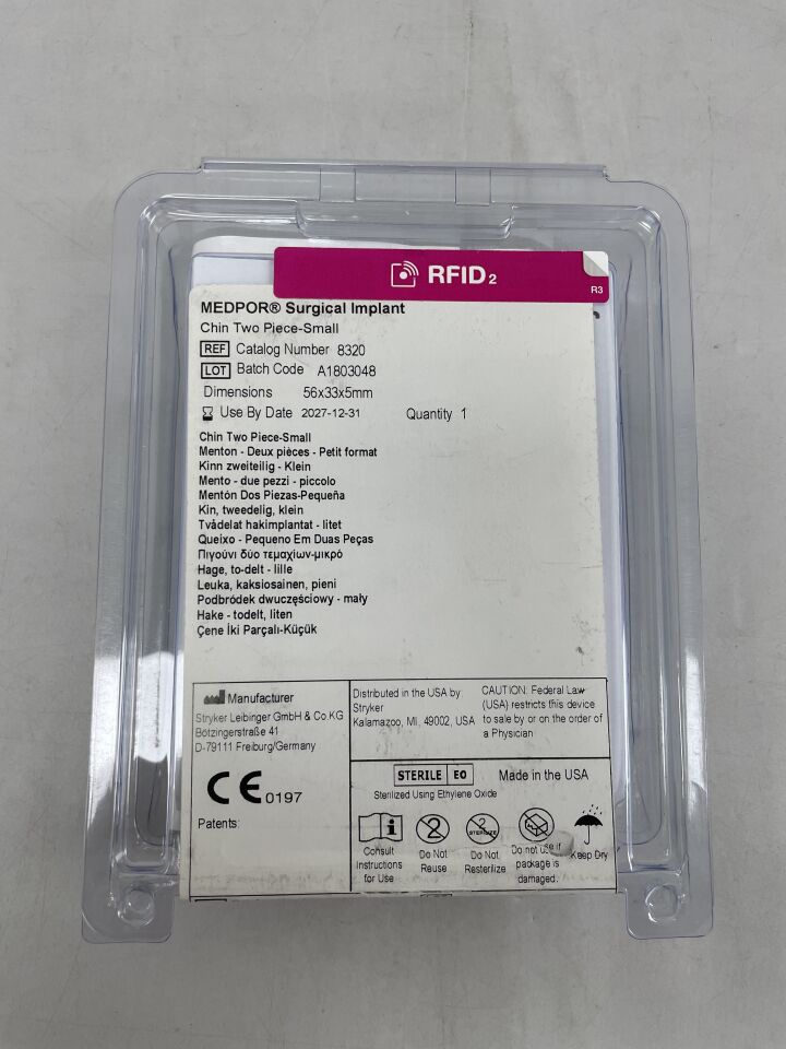 8320  -  STRYKER  -  Medpor Surgical Implant Chin Two Piece-Small 56x33x5mm , ( EA )  -  ( Expiry Date : 2027-12-31 )
