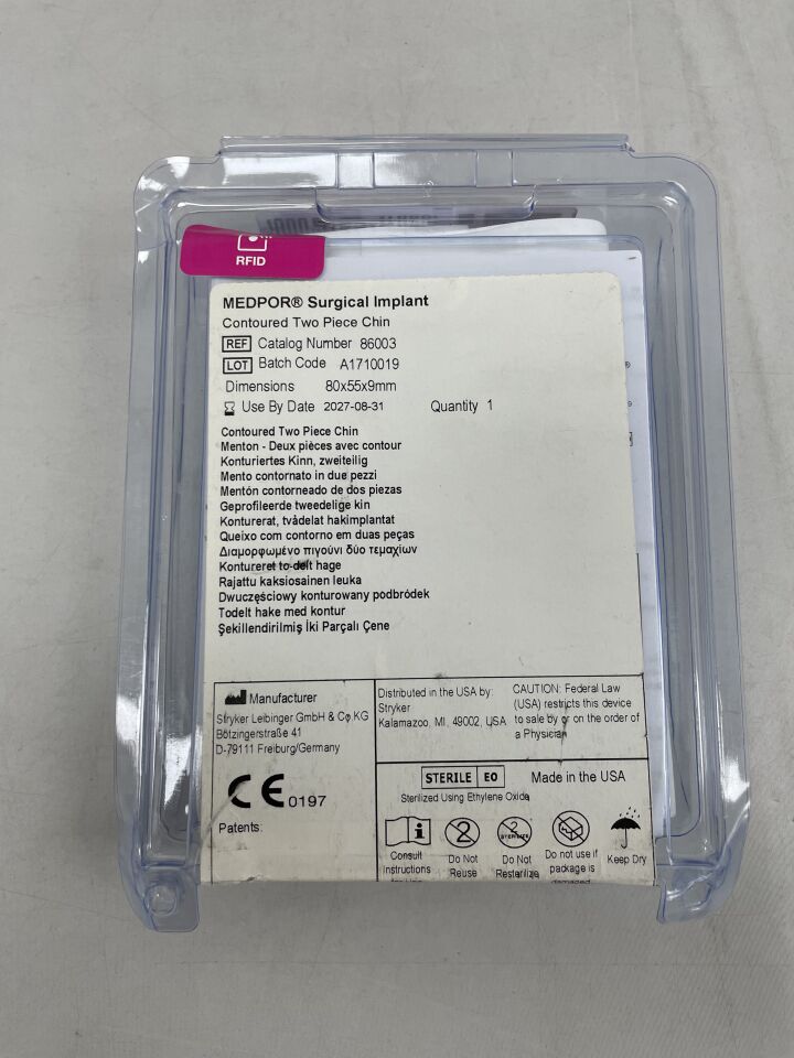 86003  -  STRYKER  -  MEDPOR Surgical Imlant Contoured two piece chin 80x55x9mm , ( EA )  -  ( Expiry Date : 2027-08-31 )