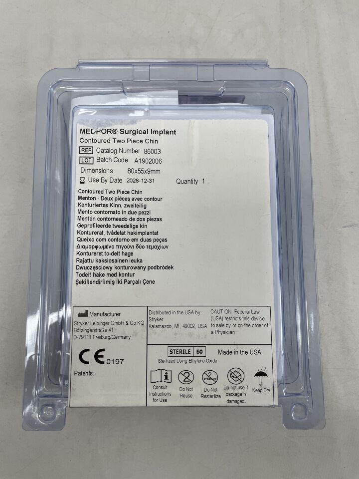 86003  -  STRYKER  -  MEDPOR Surgical Imlant Contoured two piece chin 80x55x9mm , ( EA )  -  ( Expiry Date : 2028-12-31 )