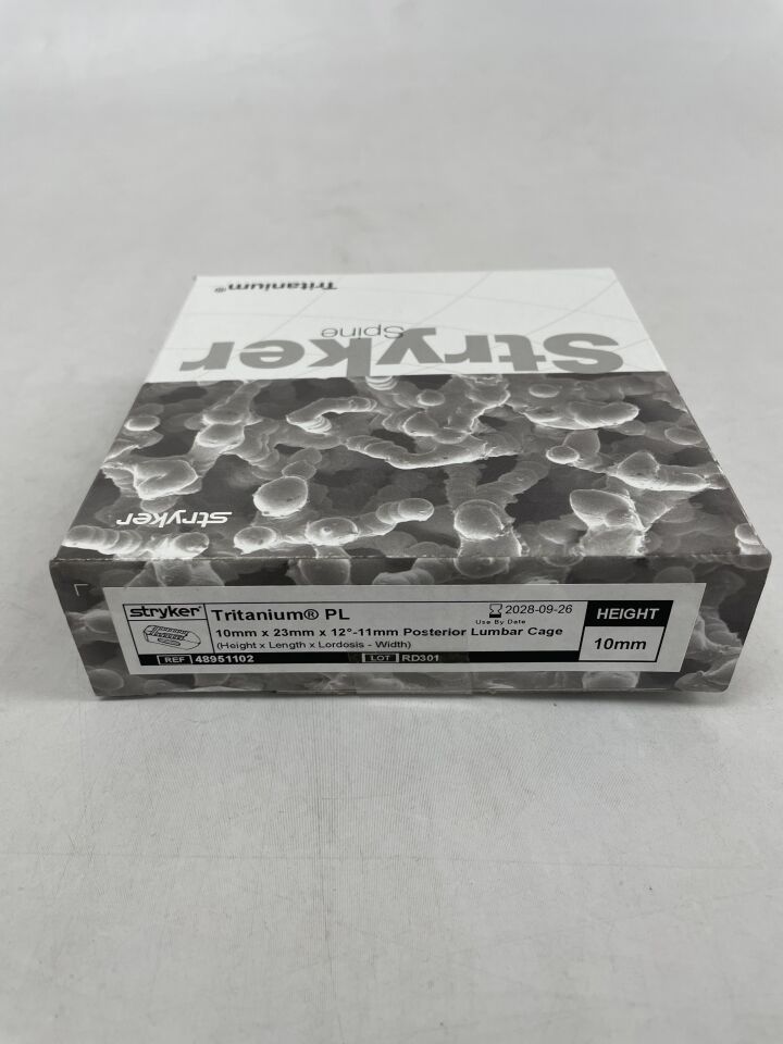 48951102  -  STRYKER  -  Tritanium PL 10mm x 23mm x 12-11mm Posterior Lumbar Cage 10mm height , ( BX/1 )  -  ( Expiry Date : 2028-09-26 )