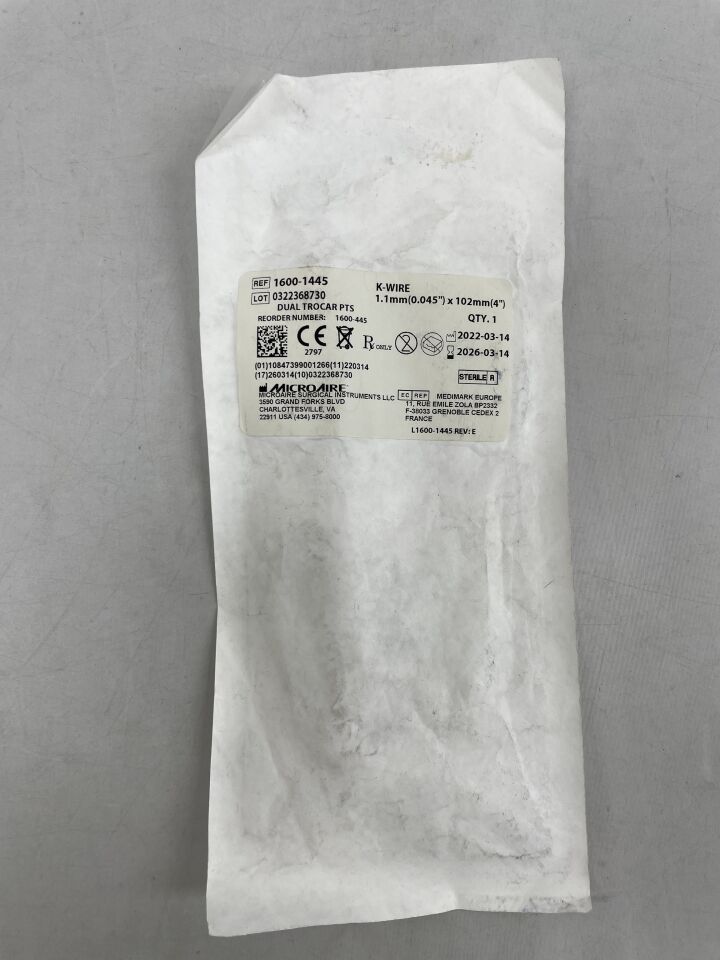1600-1445 - MICRO-AIRE - K-Wire 雙套管針 1.1mm(0.045") x 102mm(4") 骨科骨釘，不可吸收，(EA) - (有效期限：2026-03-14)