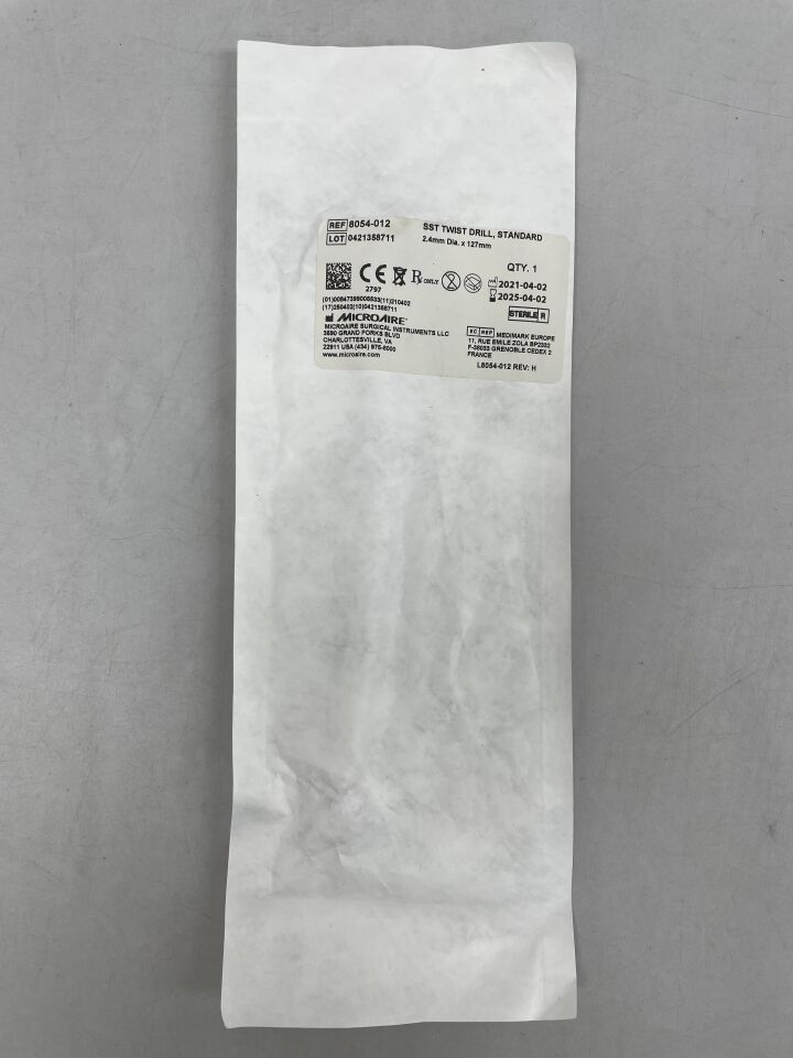 8054-012  -  MICRO-AIRE  -  SST TWIST DRILL, STANDARD, 2.4mm Dia. x 127mm , ( EA )  -  ( Expiry Date : 2025-04-02 )