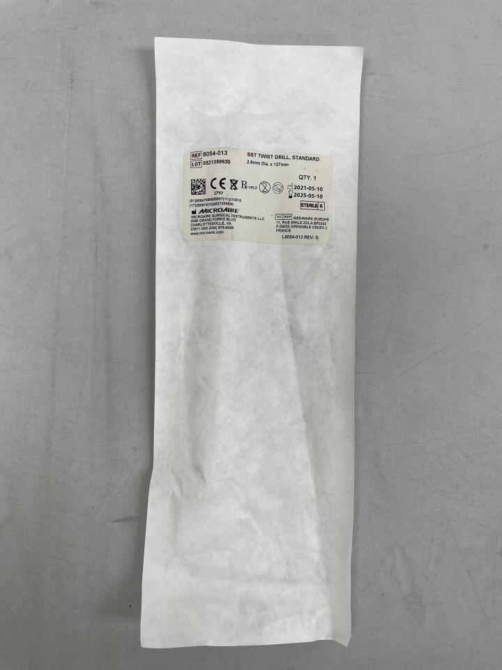 8054-013  -  MICRO-AIRE  -  SST TWIST DRILL, STANDARD, 2.8mm Dia. x 127mm , ( EA )  -  ( Expiry Date : 2025-05-10 )