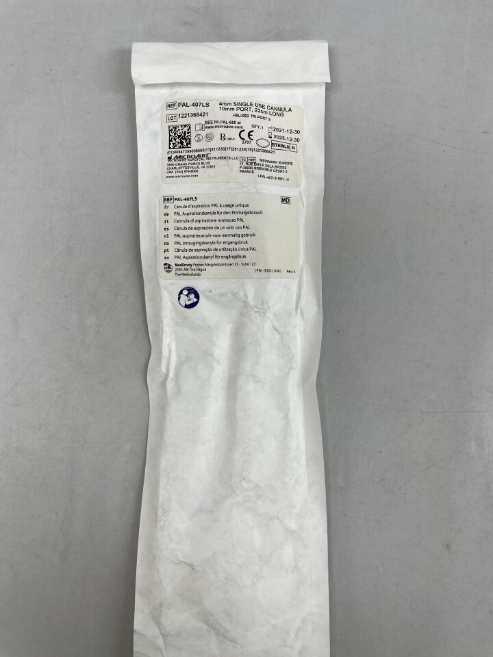 PAL-407LS - MICRO-AIRE - 4mm 一次性套管 10mm 端口 22cm 長螺旋三端口 iii，（）-（有效期：2025-12-30）