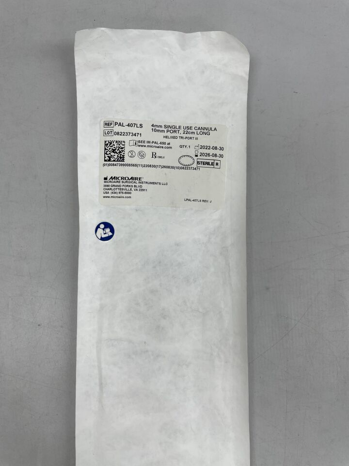 PAL-407LS - MICRO-AIRE - 4mm 一次性套管 10mm 端口 22cm 長螺旋三端口 iii，（EA）-（有效期：2026-08-30）
