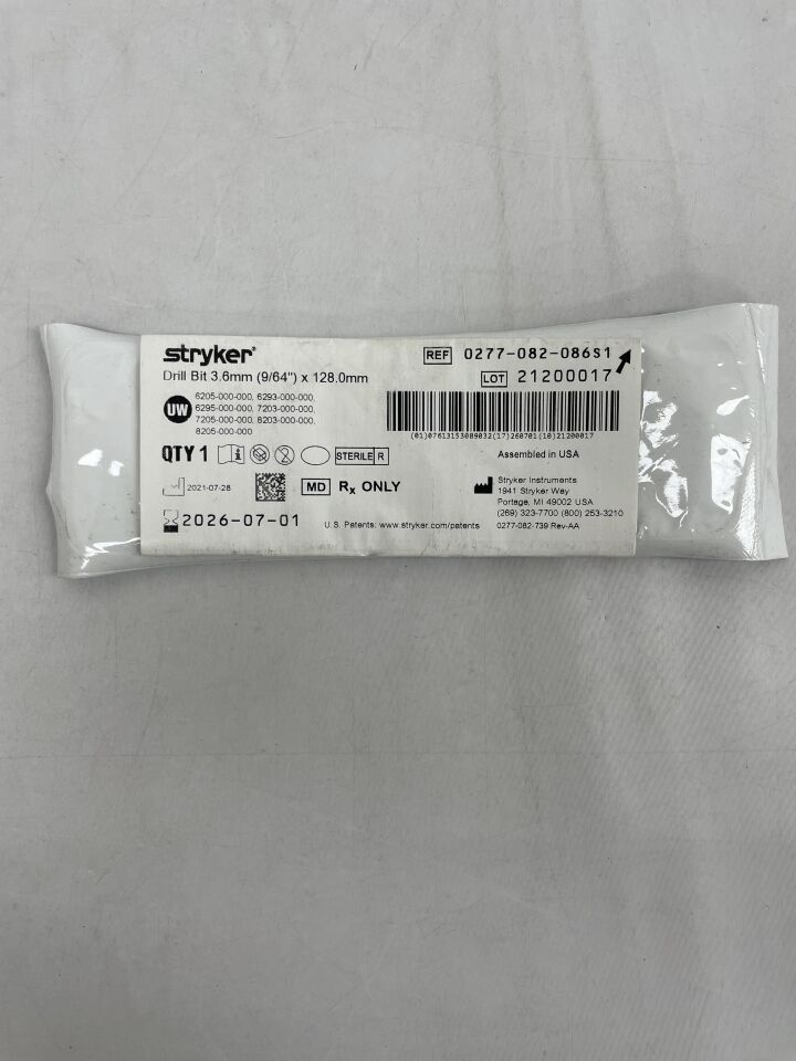 0277-082-086S1 - STRYKER - Broca de 3,6 mm (9/64'') x 128,0 mm, (unidad) - (Fecha de caducidad: 01/07/2026)