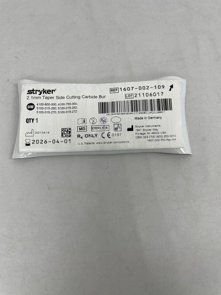 1607-002-109  -  STRYKER  -  2.1mm Taper Side Cutting Carbide Bur , ( EA )  -  ( Expiry Date : 2026-04-01 )