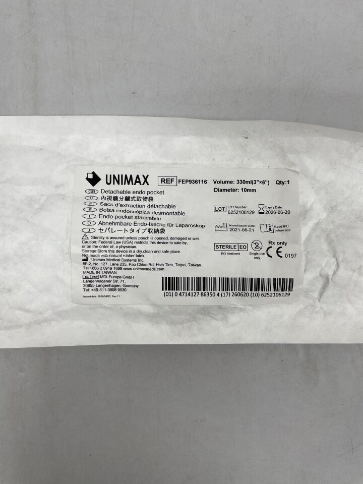 FEP936116 - UNIMAX - Bolsa de recuperación de bolsillo para endodoncia de polímero de 3" x 6", (unidad) - (Fecha de caducidad: 20/06/2026)
