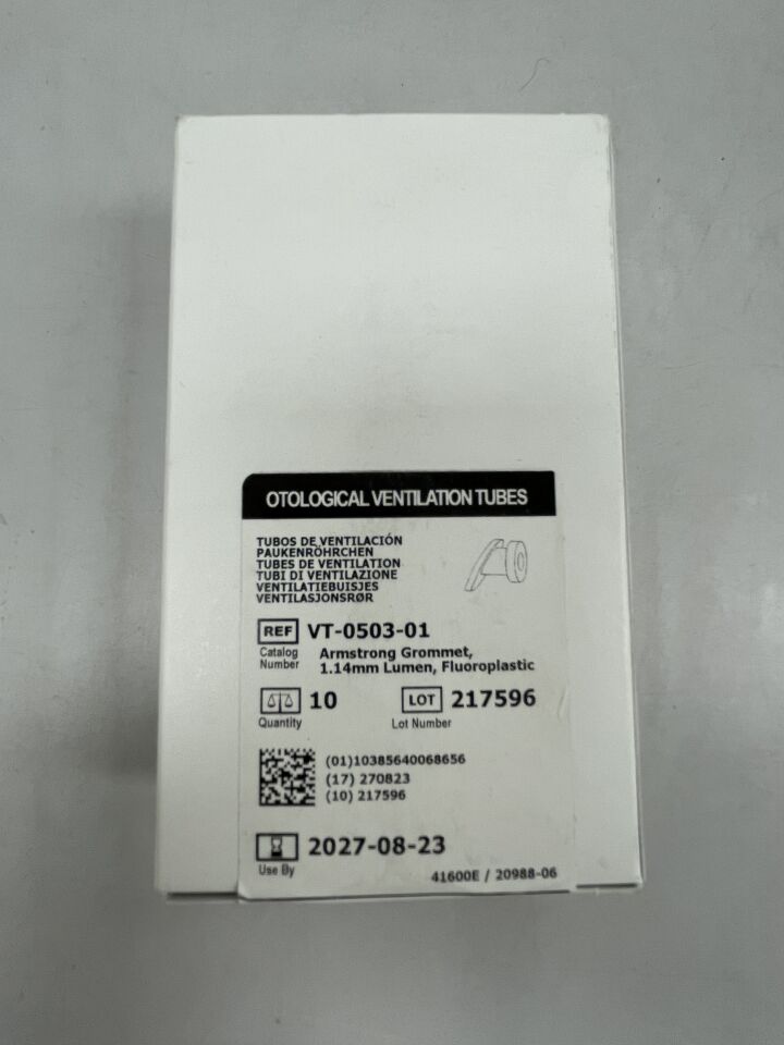 VT-0503-01  -  SUMMIT MEDICAL  -  Otological Ventilation Tube Armstrong Grommet 1.14mm Luman Fluroplastic , ( BX/10 )  -  ( Expiry Date : 2027-08-23 )