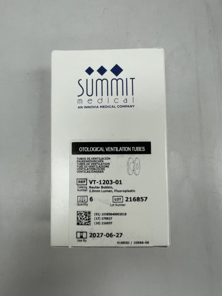 VT-1203-01  -  SUMMIT MEDICAL  -  Otological Ventilation Tube Reuter Bobbin 1.0mm Fluoroplastic , ( BX/6 )  -  ( Expiry Date : 2027-06-27 )