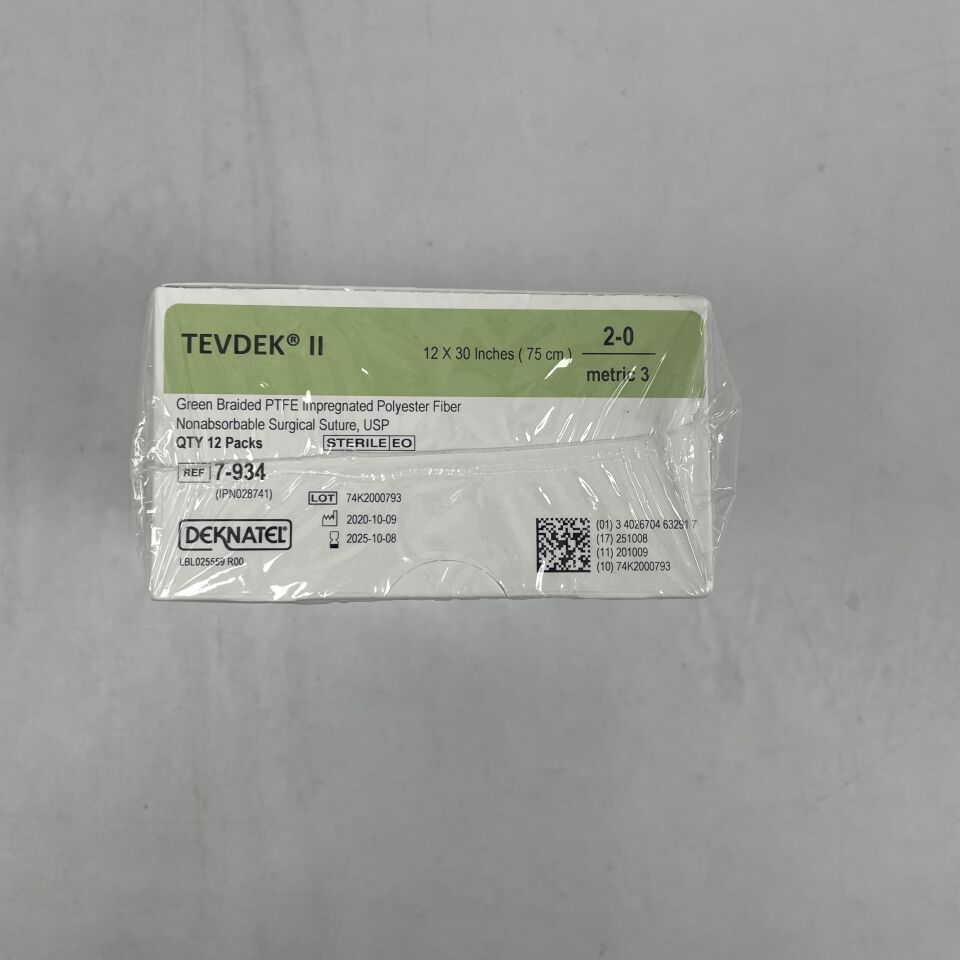 7-934 - TELEFLEX - Tevdek II 綠色編織聚四氟乙烯外科縫合線 2 號，12 x 30 英寸，（盒/12）-（有效期：2025-10-05）