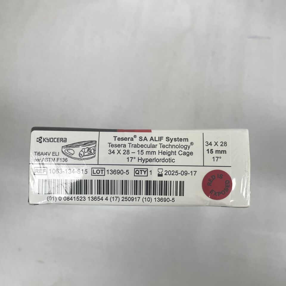 1063-134-815  -  KYOCERA  -  Ti6Al4V Teresa ALIF Implant system 34 X 28, 15mm Height 17° Hyperlordotic , ( BX/1 )  -  ( Expiry Date : 2025-09-17 )