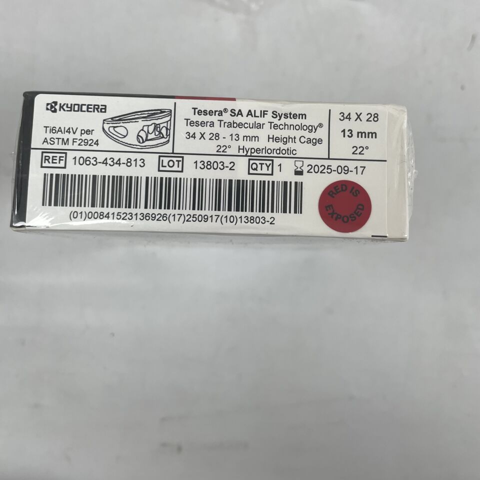 1063-434-813  -  KYOCERA  -  Ti6Al4V Teresa ALIF Implant system 34 X 28, 13mm Height 22° Hyperlordotic , ( BX/1 )  -  ( Expiry Date : 2025-09-17 )
