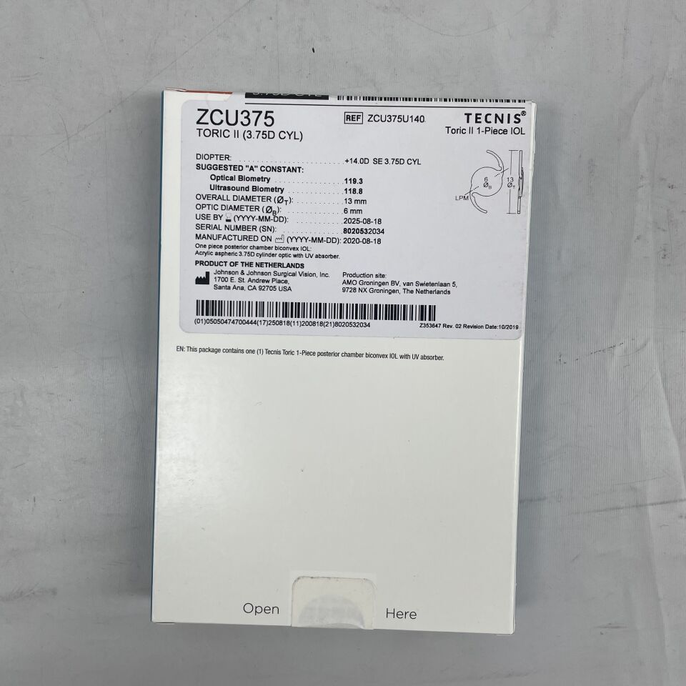 ZCU375U140 - JOHNSON &amp; JOHNSON - TORIC II 1-PC 14.0D CYL3.75, Lente intraocular de cámara posterior, ( BX/1 ) - ( Fecha de caducidad : 2025-08-18 )