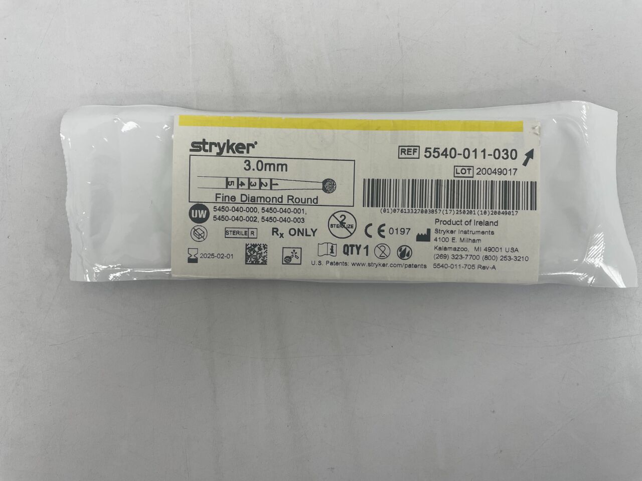 5540011030  -  STRYKER  -  Cranial bur 3.0mm Fine Diamond Round , ( EA )  -  ( Expiry Date : 2025-02-01 )