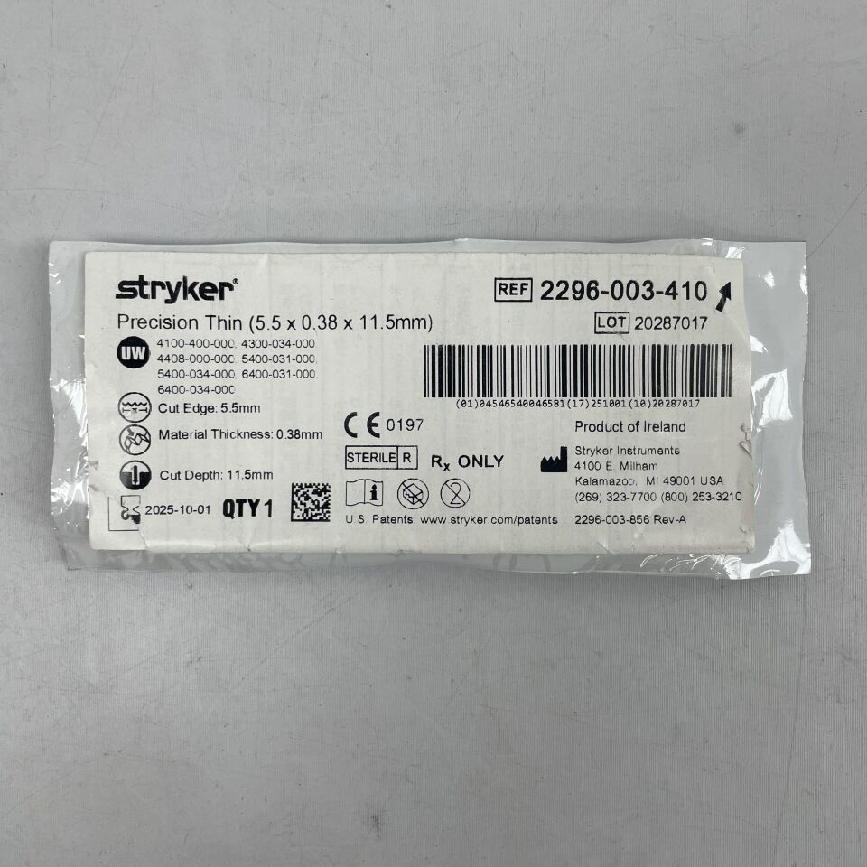 229-600-3410  -  STRYKER  -  Precision Thin Blade, 5.5mm x 0.38mm x 11.5mm , ( EA )  -  ( Expiry Date : 2025-10-01 )