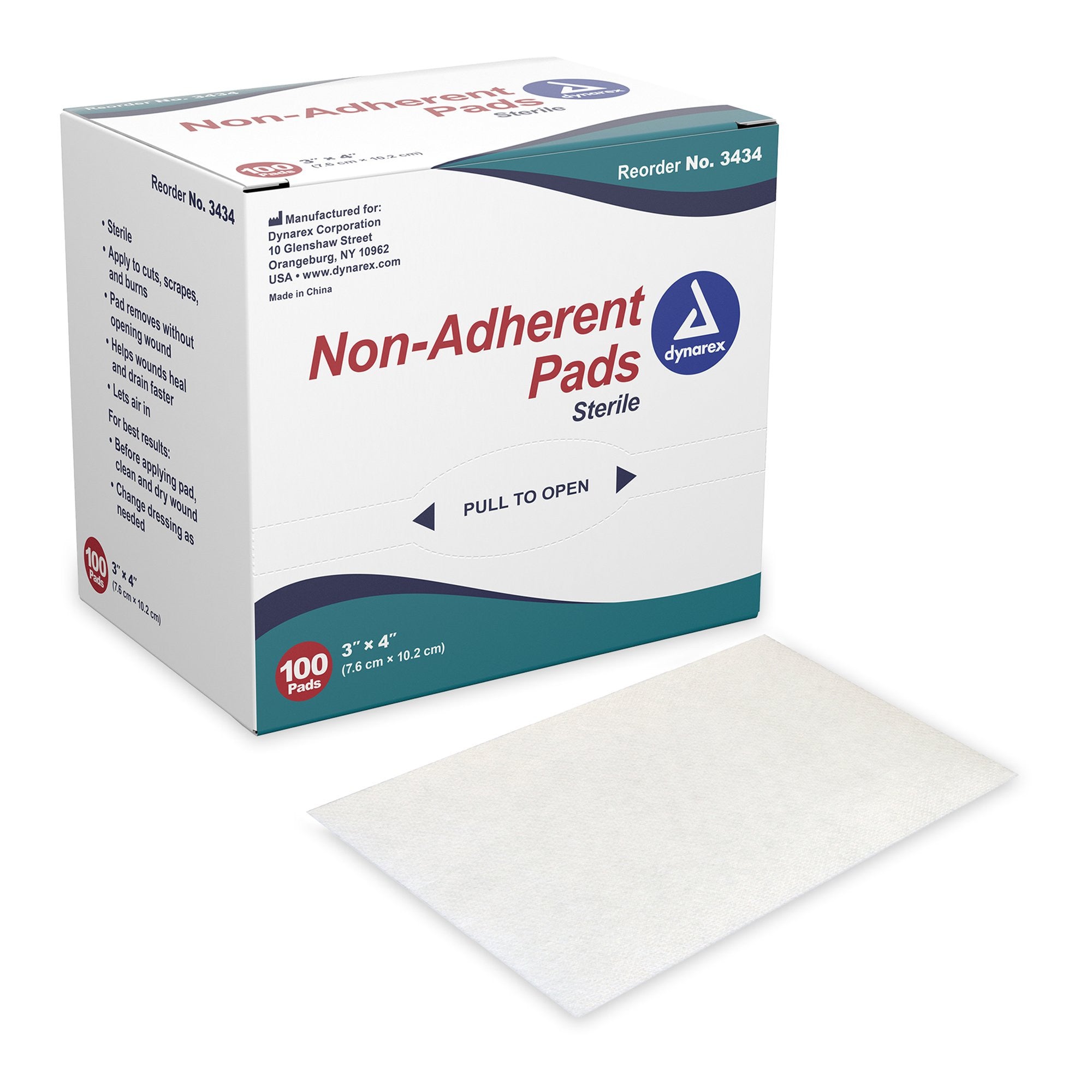 246024 - Dynarex - Dynarex Non-Adherent Dressing 3 X 4 in Sterile , 3434, Box of 100, (BX)
