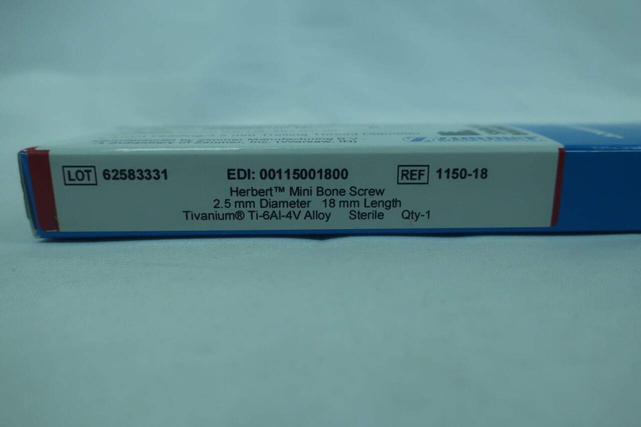 1150-18 - ZIMMER - Herbert Mini Bone Screw, 2.5 dia. x 18 mm Length, Tivanium Ti-6AI-4V Alloy, (BX/1) - ( Expiry Date: 2024-01-01 )