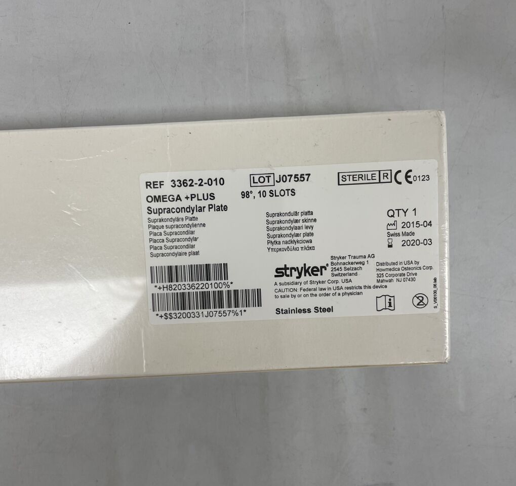 3362-002-010 - STRYKER - Omega +plus supracondylar plate, 98 degrees, 10 slots, (BX/1) - ( Expiry Date: 2020-03-01 )