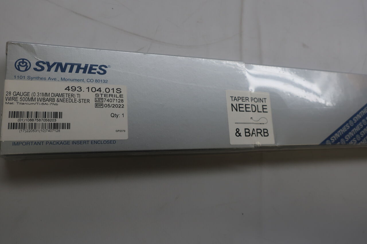 493.104.01S - SYNTHES - Titanium Taper Point Needle & Barb 28 GA (0.31 mm Dia.) TI Wire 500 mm Sterile, (BX/1) - ( Expiry Date: 2022-05-01 )
